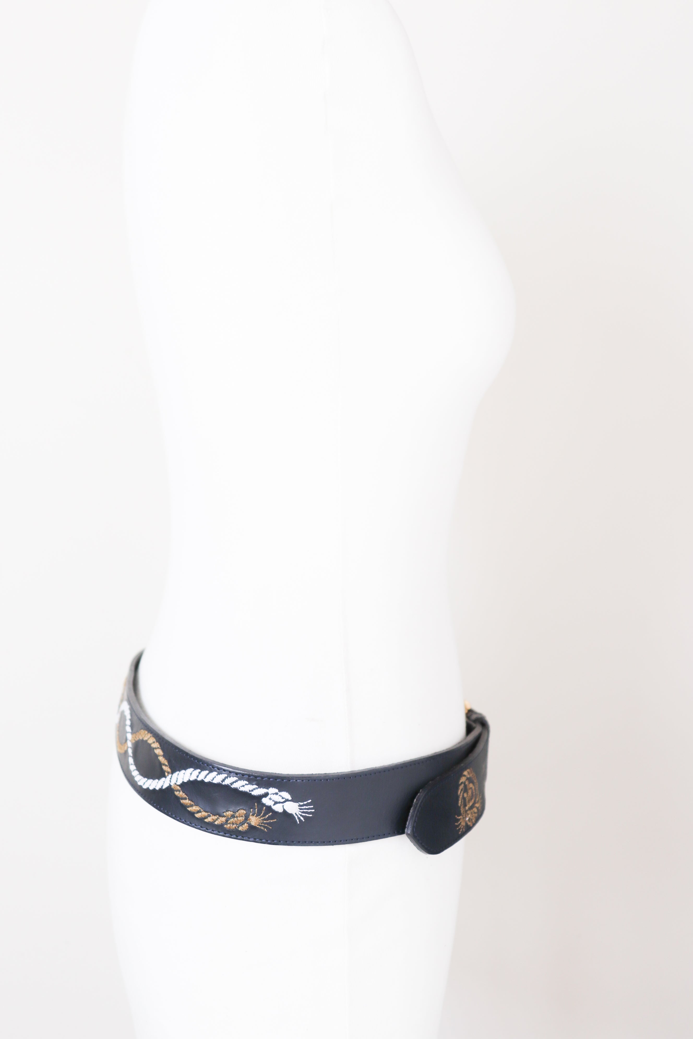 Roccobarocco Leather Vintage Belt - Blue - Nautical - Trompe L'oeil Rope - M / L