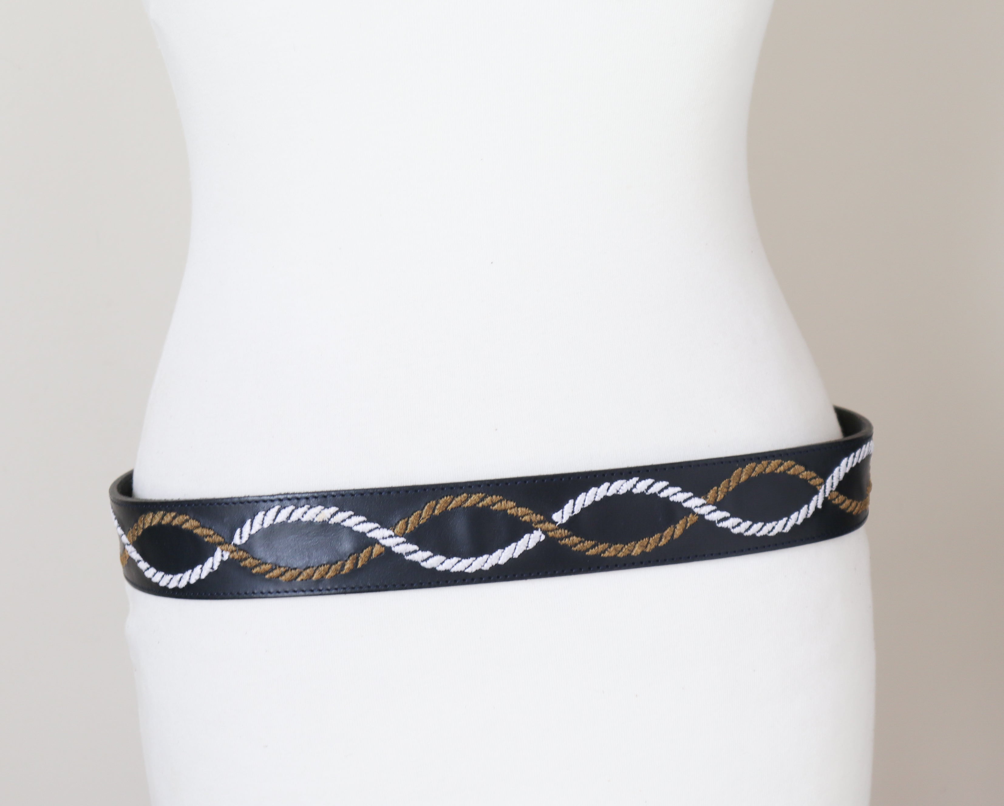 Roccobarocco Leather Vintage Belt - Blue - Nautical - Trompe L'oeil Rope - M / L