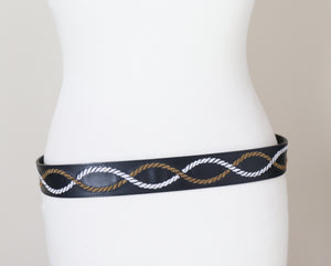 Roccobarocco Leather Vintage Belt - Blue - Nautical - Trompe L'oeil Rope - M / L