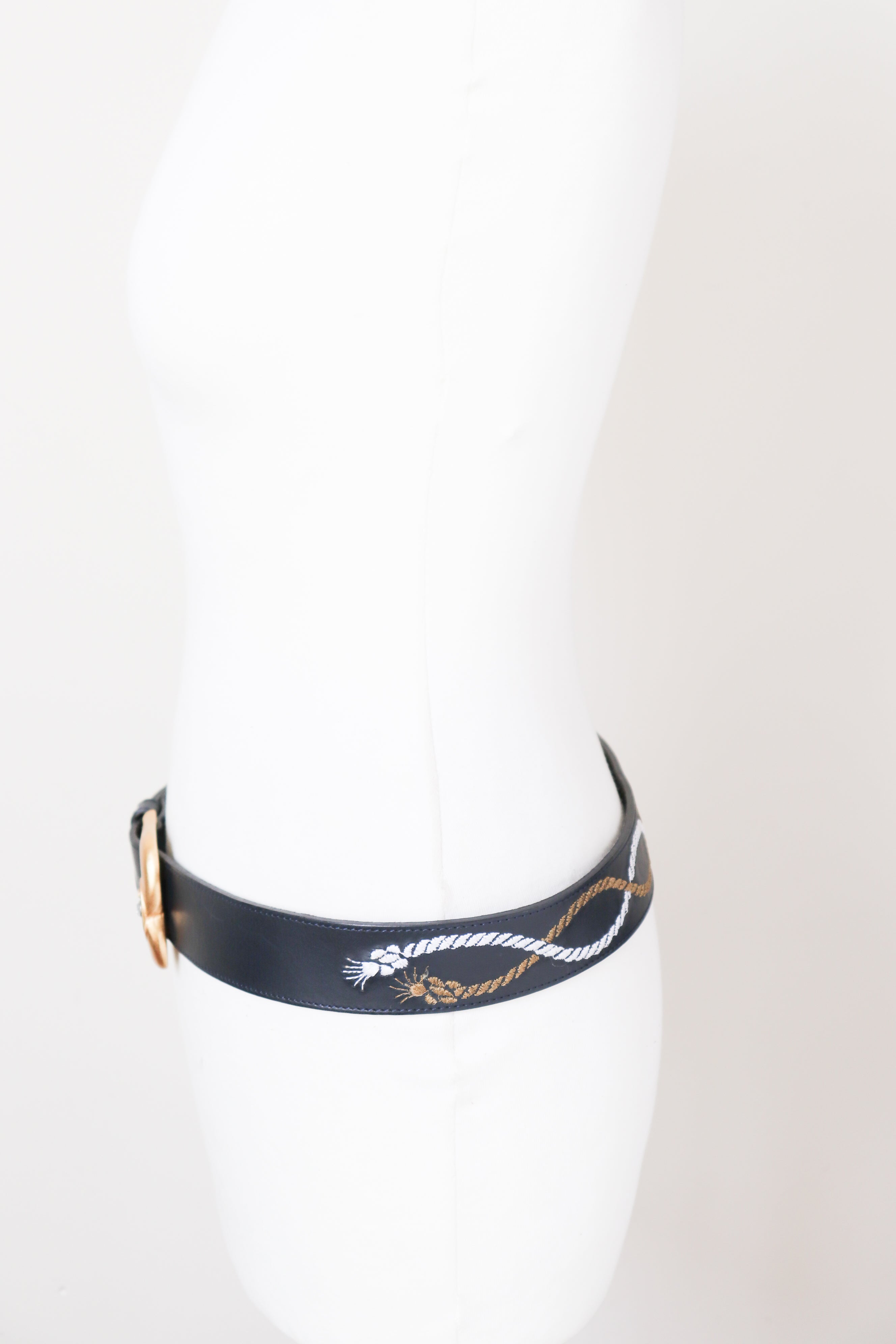 Roccobarocco Leather Vintage Belt -  Blue - Nautical - Trompe L'oeil Rope - M / L