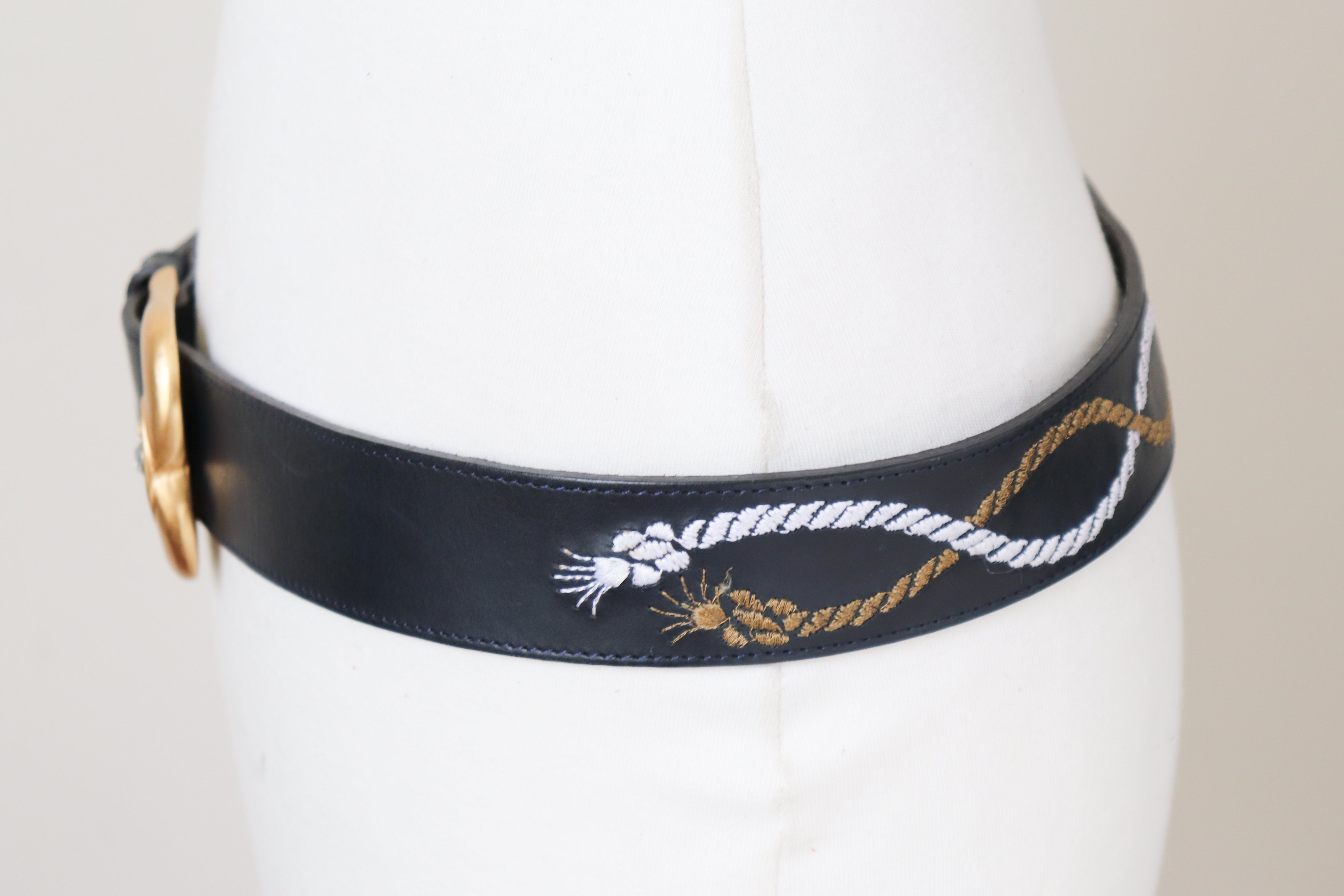 Roccobarocco Leather Vintage Belt - Blue - Nautical - Trompe L'oeil Rope - M / L