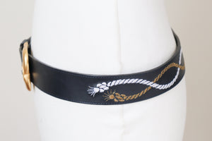 Roccobarocco Leather Vintage Belt - Blue - Nautical - Trompe L'oeil Rope - M / L
