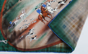 Jole Veneziani Vintage Silk Scarf - Green Equestrian Hunting Theme - Large