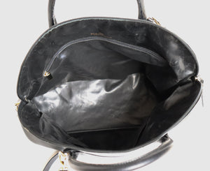 Double Handle Bag - Black Leather - Shoulder Strap - Mannina - Large