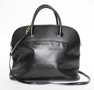 Double Handle Bag - Black Leather - Shoulder Strap - Mannina - Large