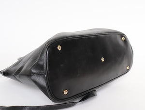 Double Handle Bag - Black Leather - Shoulder Strap - Mannina - Large