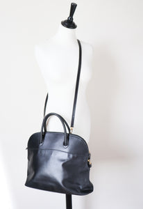 Double Handle Bag - Black Leather - Shoulder Strap - Mannina - Large