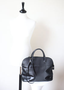 Double Handle Bag - Black Leather - Shoulder Strap - Mannina - Large