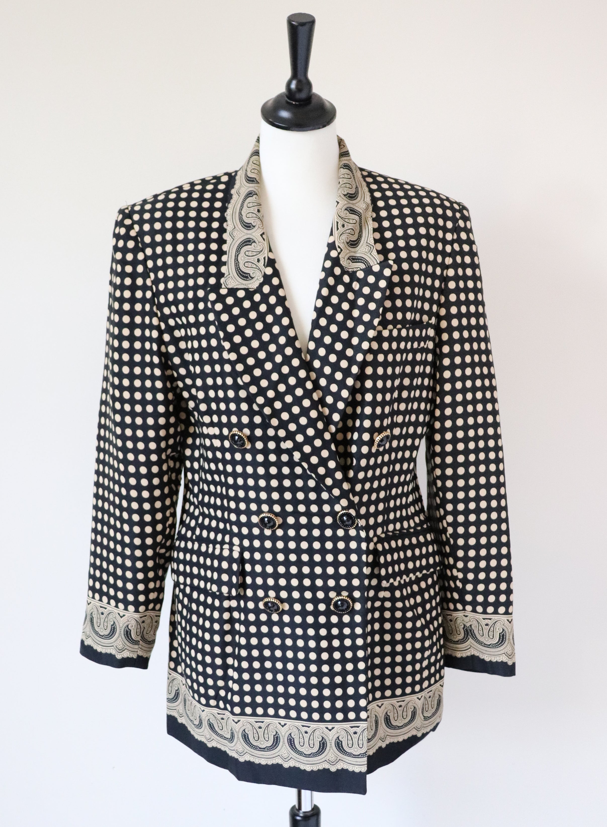 Black / Cream Spotted Blazer Jacket - Punto e Virgola -  44 Fit M / UK 12