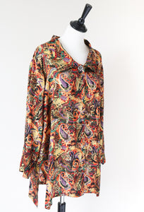 Coverall Silk Cardigan - See-Through - Sparkly Gold Paisley Pattern - Vintage - L / UK 14