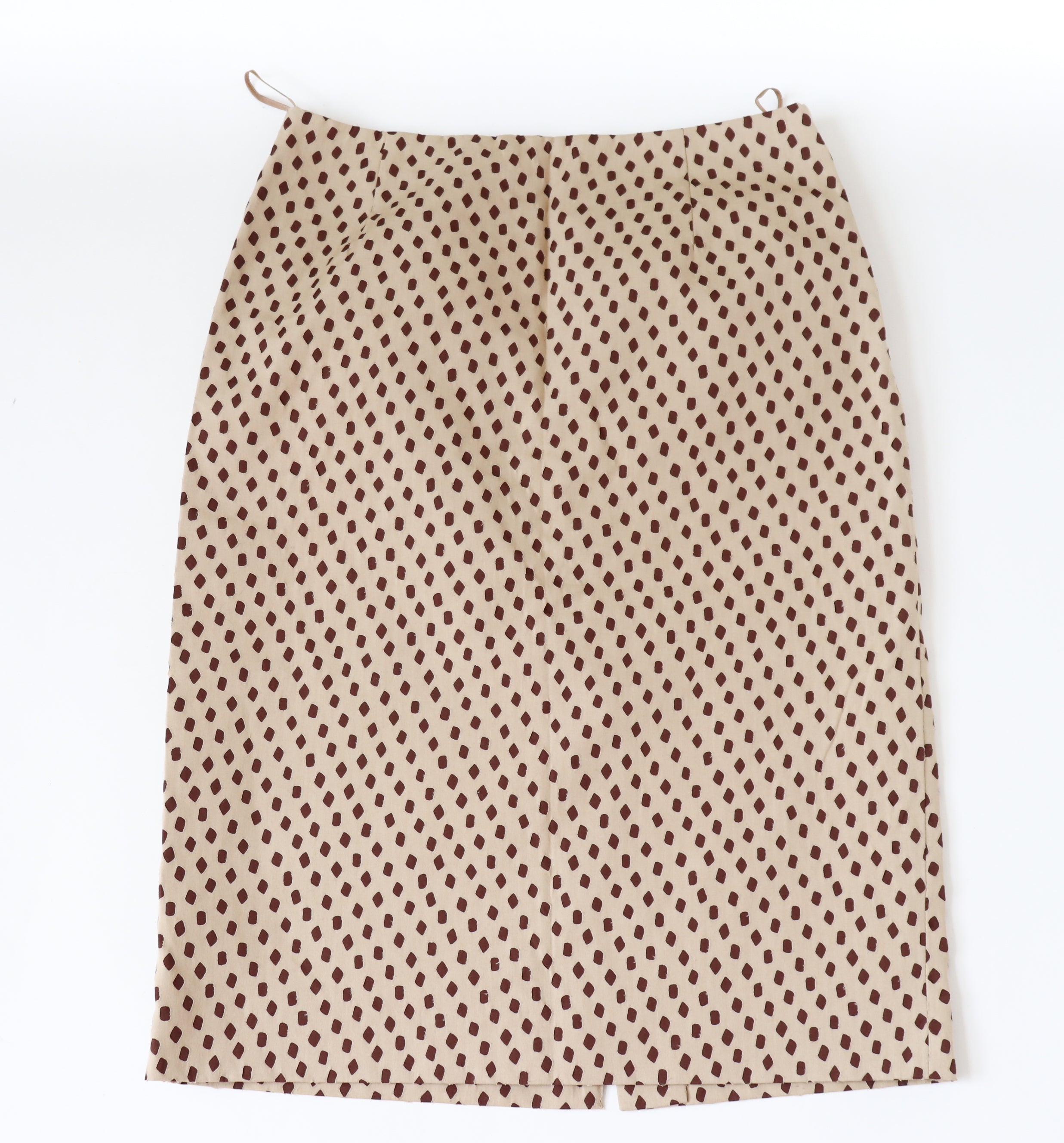 Prada Straight Skirt - Cream / Brown Spotted Cotton - 40 - Fit  XS / S - UK 8 / 10
