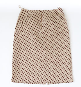 Prada Straight Skirt -  Cream / Brown Spotted Cotton - 40 - Fit  XS / S - UK 8 / 10