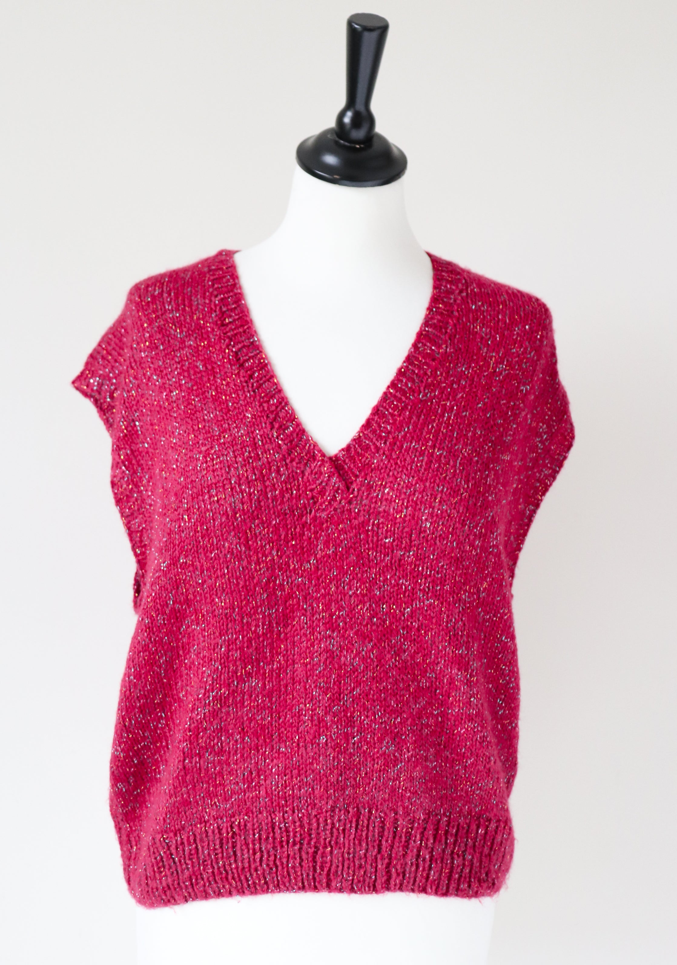 Vintage Sleeveless Jumper - 1980s Sparkly Burgundy Red - M / UK 12