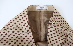 Prada Straight Skirt -  Cream / Brown Spotted Cotton - 40 - Fit  XS / S - UK 8 / 10