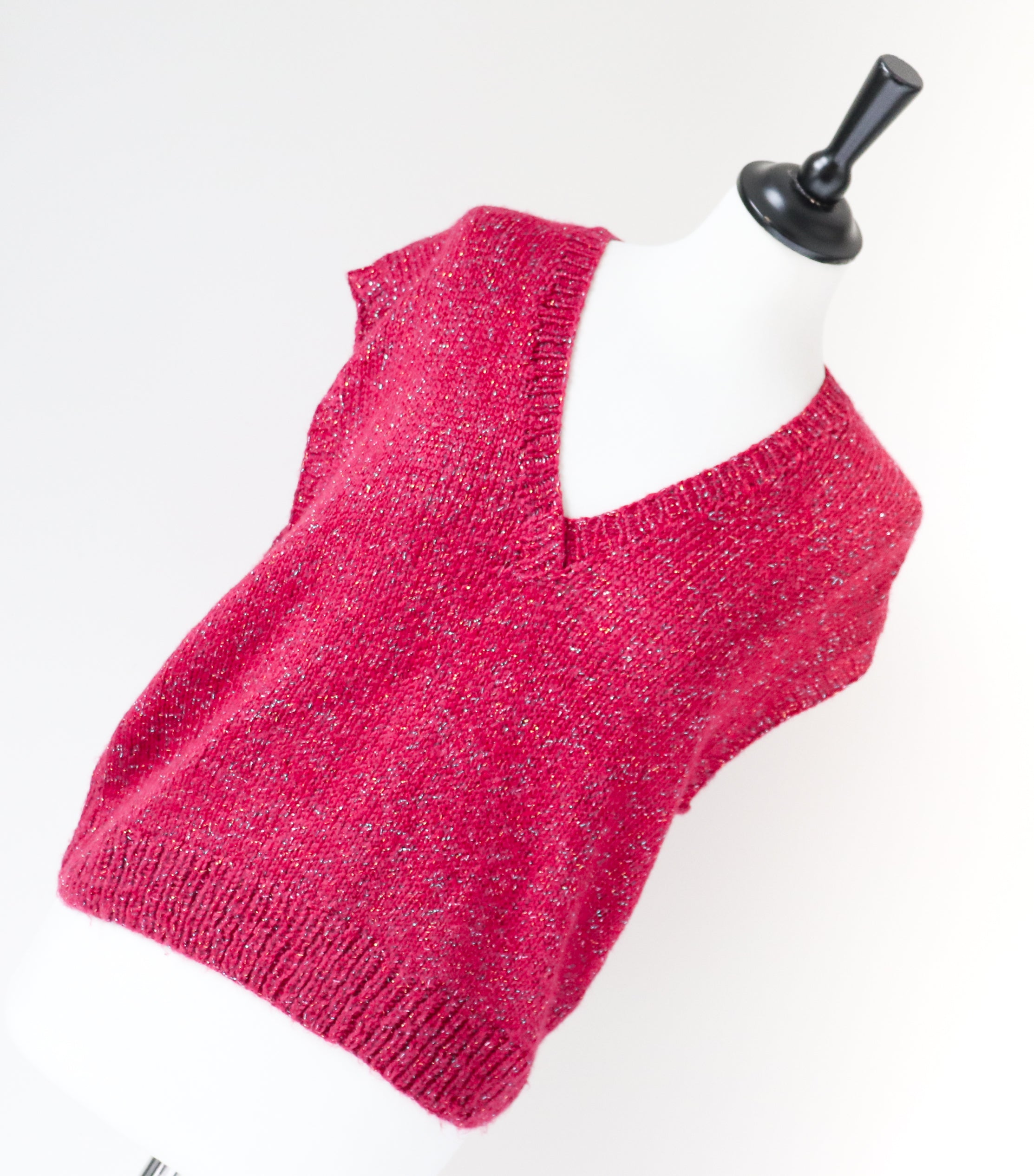 Vintage Sleeveless Jumper - 1980s Sparkly Burgundy Red - M / UK 12