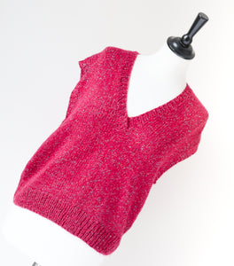 Vintage Sleeveless Jumper - 1980s Sparkly Burgundy Red - M / UK 12