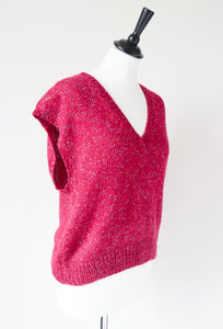 Vintage Sleeveless Jumper - 1980s Sparkly Burgundy Red - M / UK 12