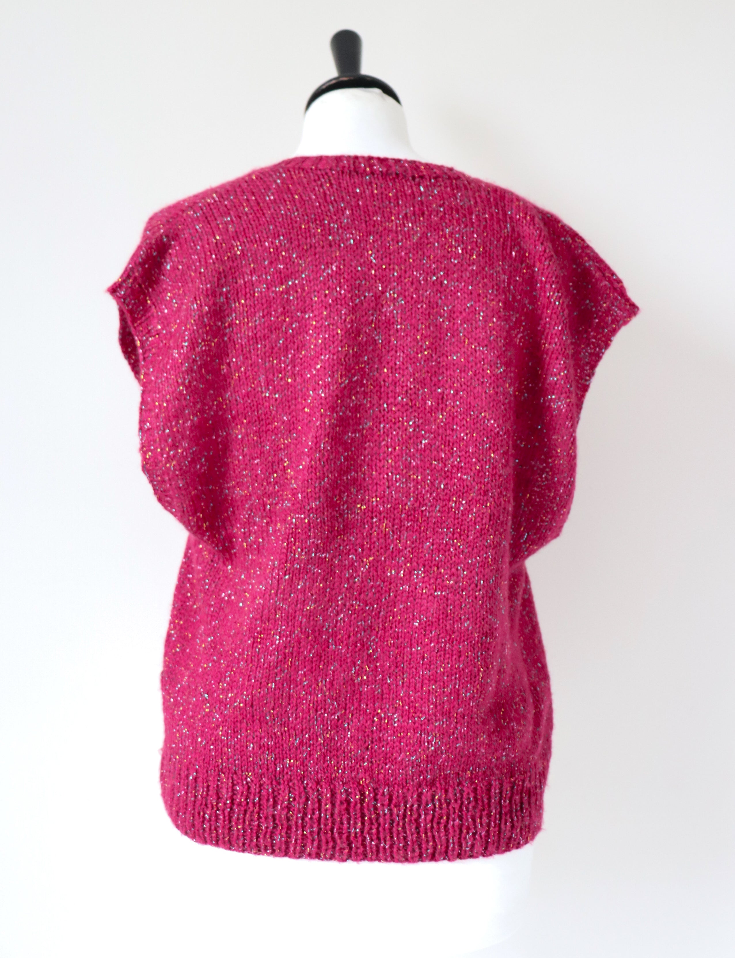 Vintage Sleeveless Jumper - 1980s Sparkly Burgundy Red - M / UK 12