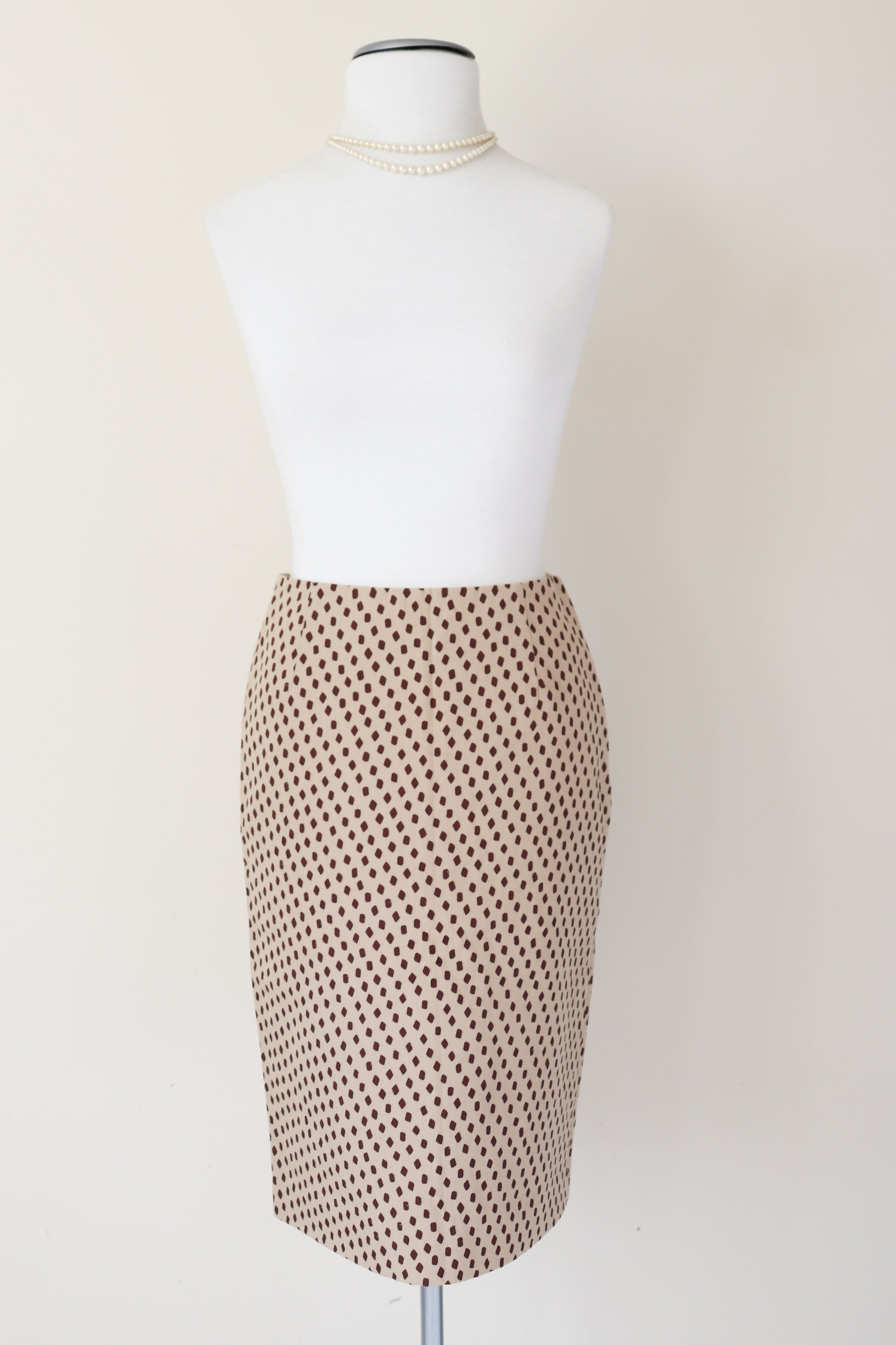 Prada Straight Skirt - Cream / Brown Spotted Cotton - 40 - Fit  XS / S - UK 8 / 10