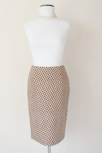 Prada Straight Skirt - Cream / Brown Spotted Cotton - 40 - Fit  XS / S - UK 8 / 10