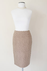 Prada Straight Skirt -  Cream / Brown Spotted Cotton - 40 - Fit  XS / S - UK 8 / 10