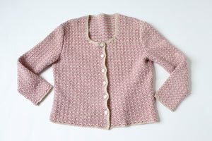 Vintage Cardigan / Knitted Jacket - Handmade Sparkly Silver / Pink - M/ L - UK 12 / 14
