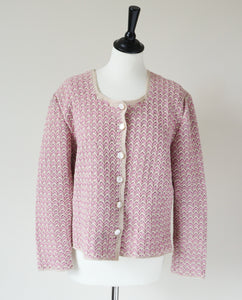Vintage Cardigan / Knitted Jacket - Handmade Sparkly Silver / Pink - M/ L - UK 12 / 14