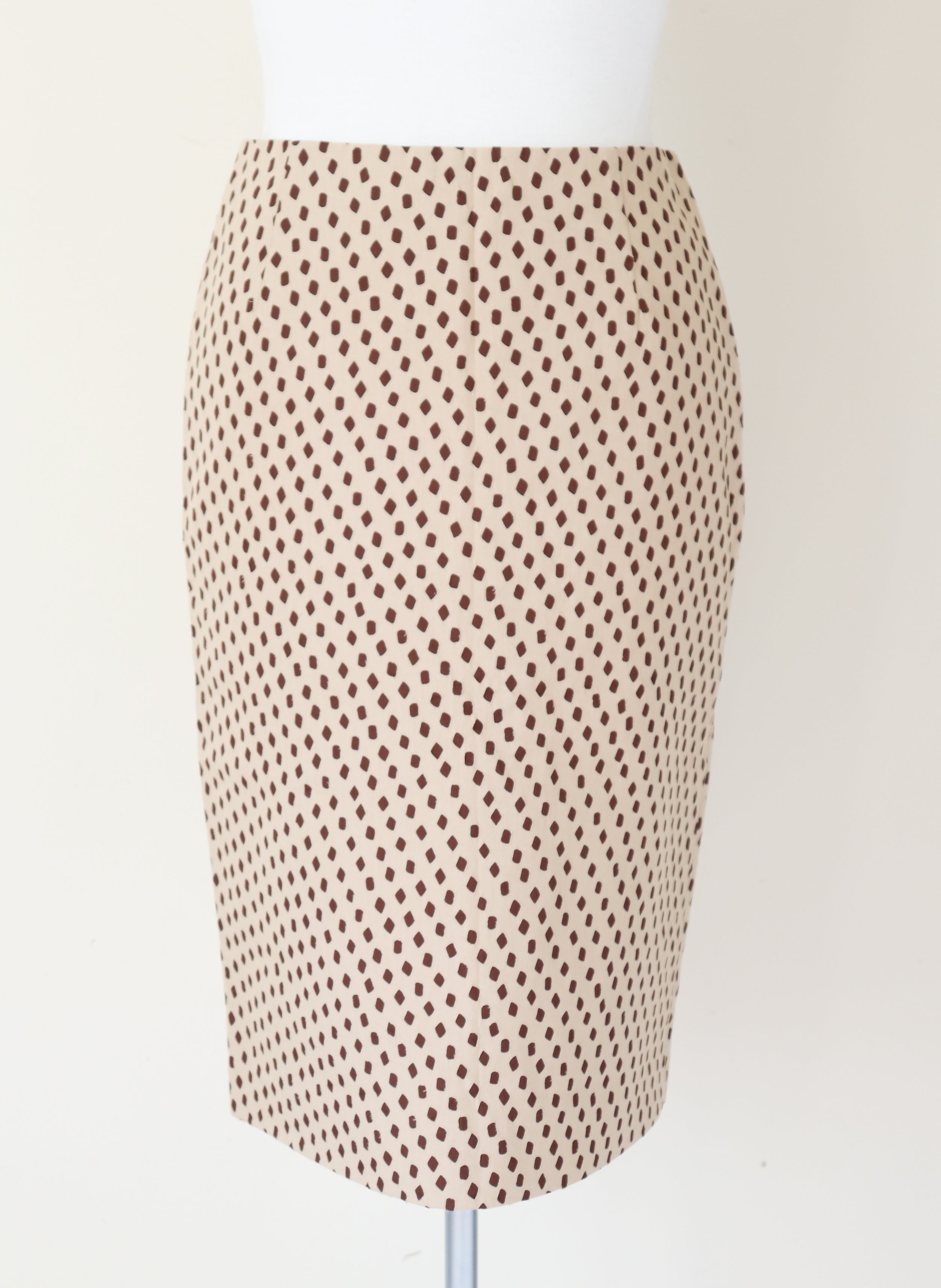 Prada Straight Skirt -  Cream / Brown Spotted Cotton - 40 - Fit  XS / S - UK 8 / 10