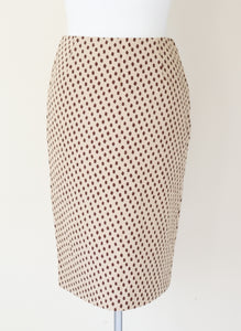 Prada Straight Skirt - Cream / Brown Spotted Cotton - 40 - Fit  XS / S - UK 8 / 10