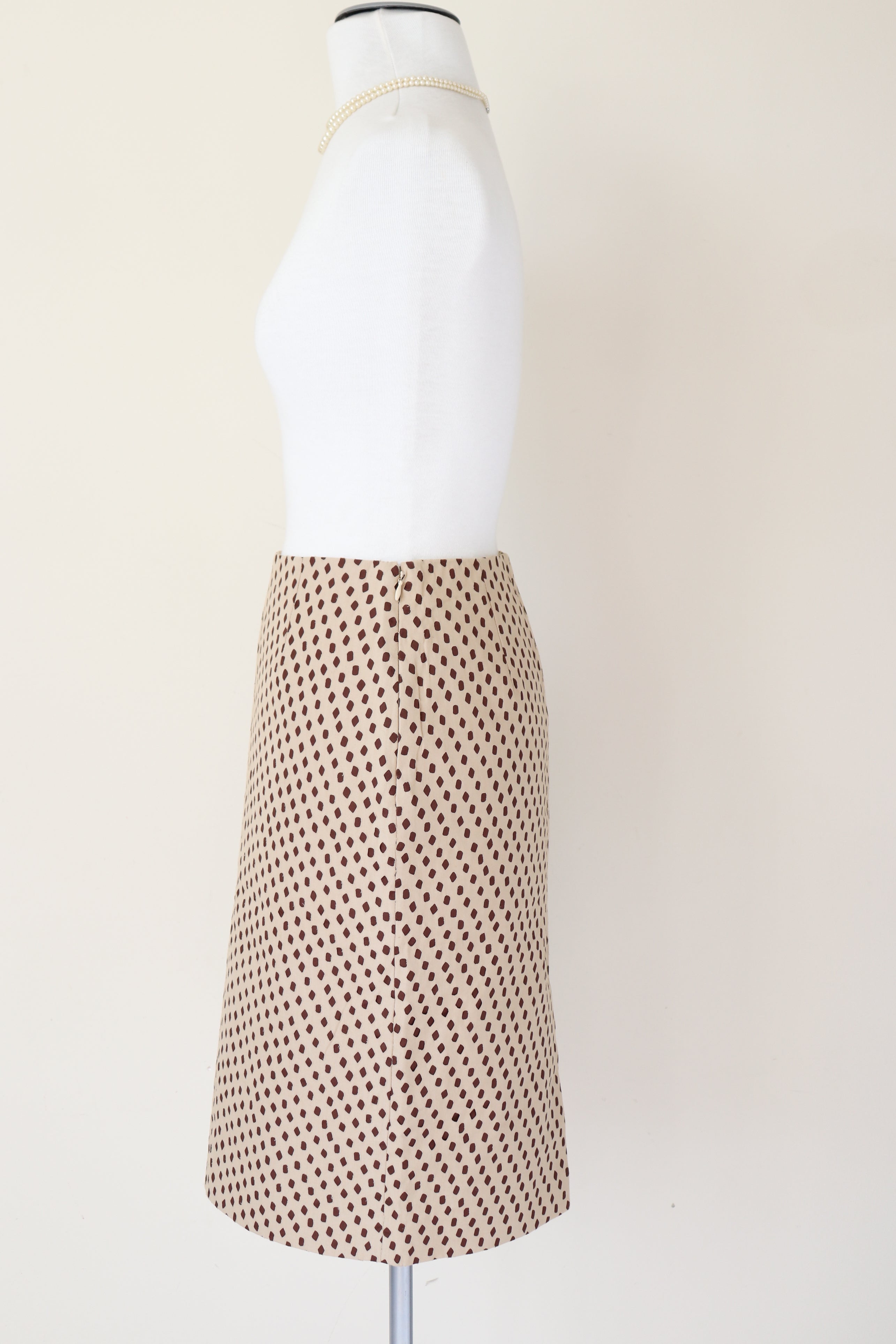 Prada Straight Skirt -  Cream / Brown Spotted Cotton - 40 - Fit  XS / S - UK 8 / 10