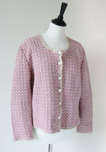 Vintage Cardigan / Knitted Jacket - Handmade Sparkly Silver / Pink -  M/ L -  UK 12 / 14