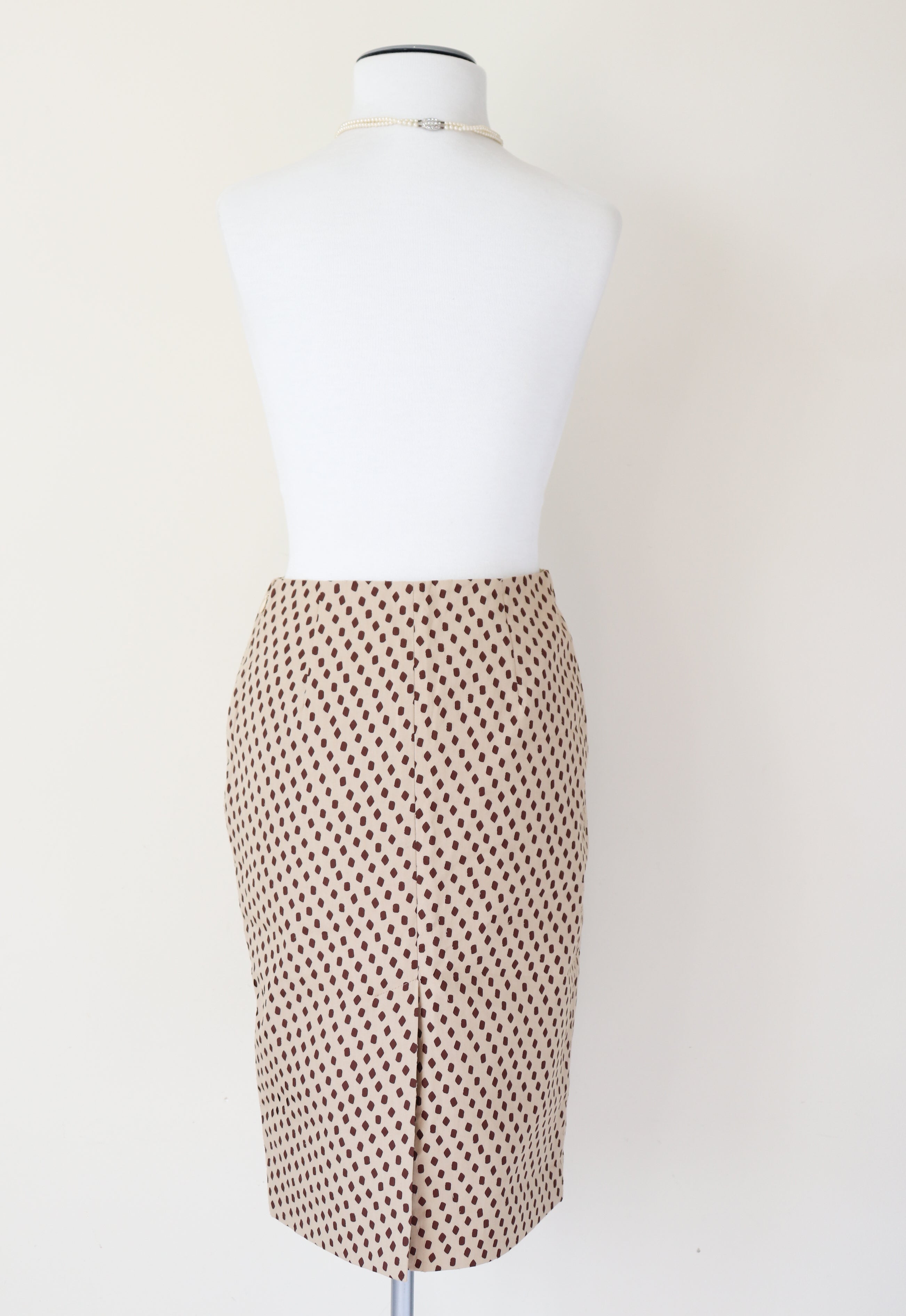 Prada Straight Skirt - Cream / Brown Spotted Cotton - 40 - Fit  XS / S - UK 8 / 10