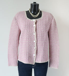 Vintage Cardigan / Knitted Jacket - Handmade Sparkly Silver / Pink - M/ L - UK 12 / 14