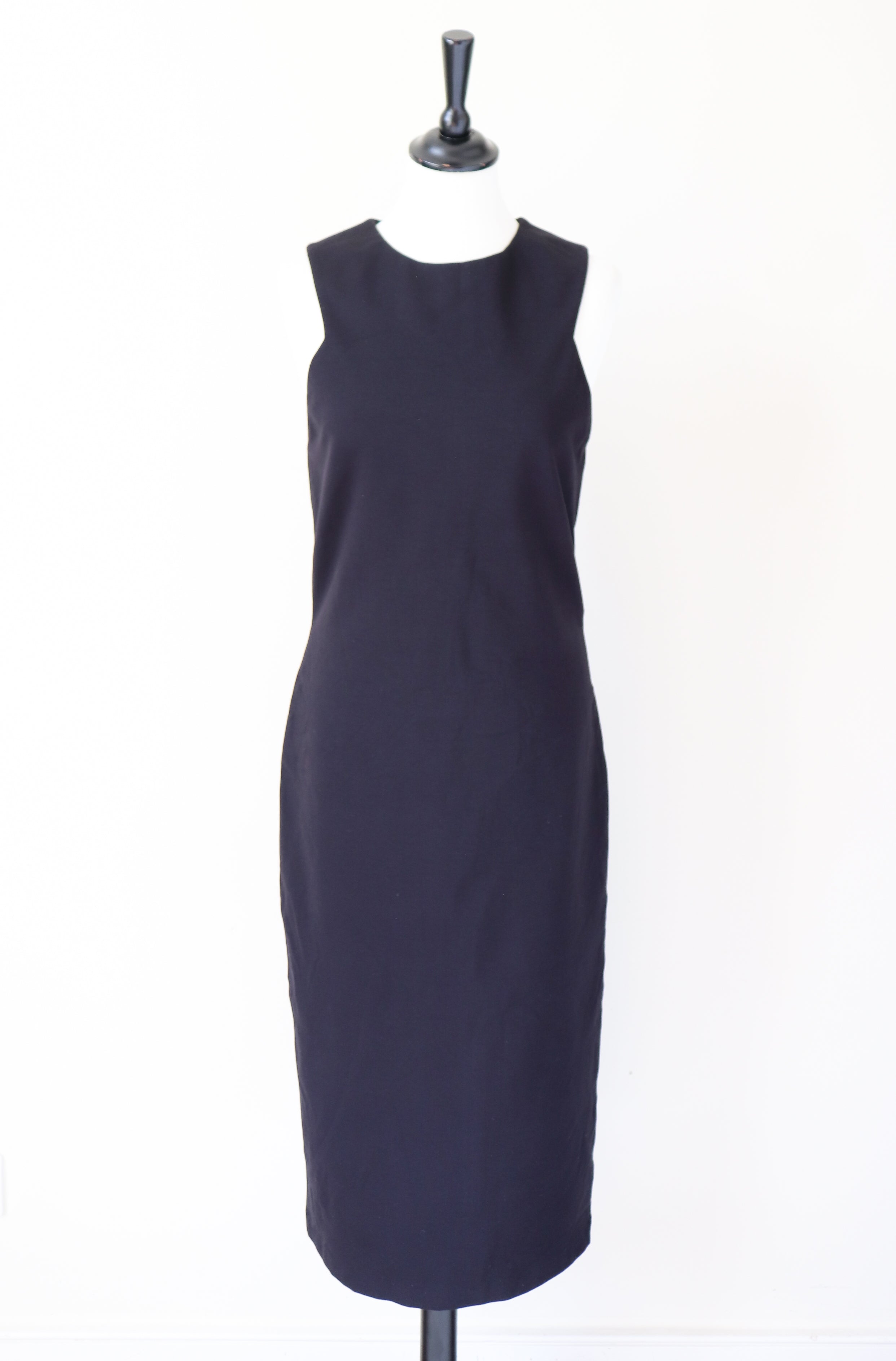 The Row Black Dress - Midi Sleeveless Sheath Body Con LBD - Label L - Fit S / UK 10