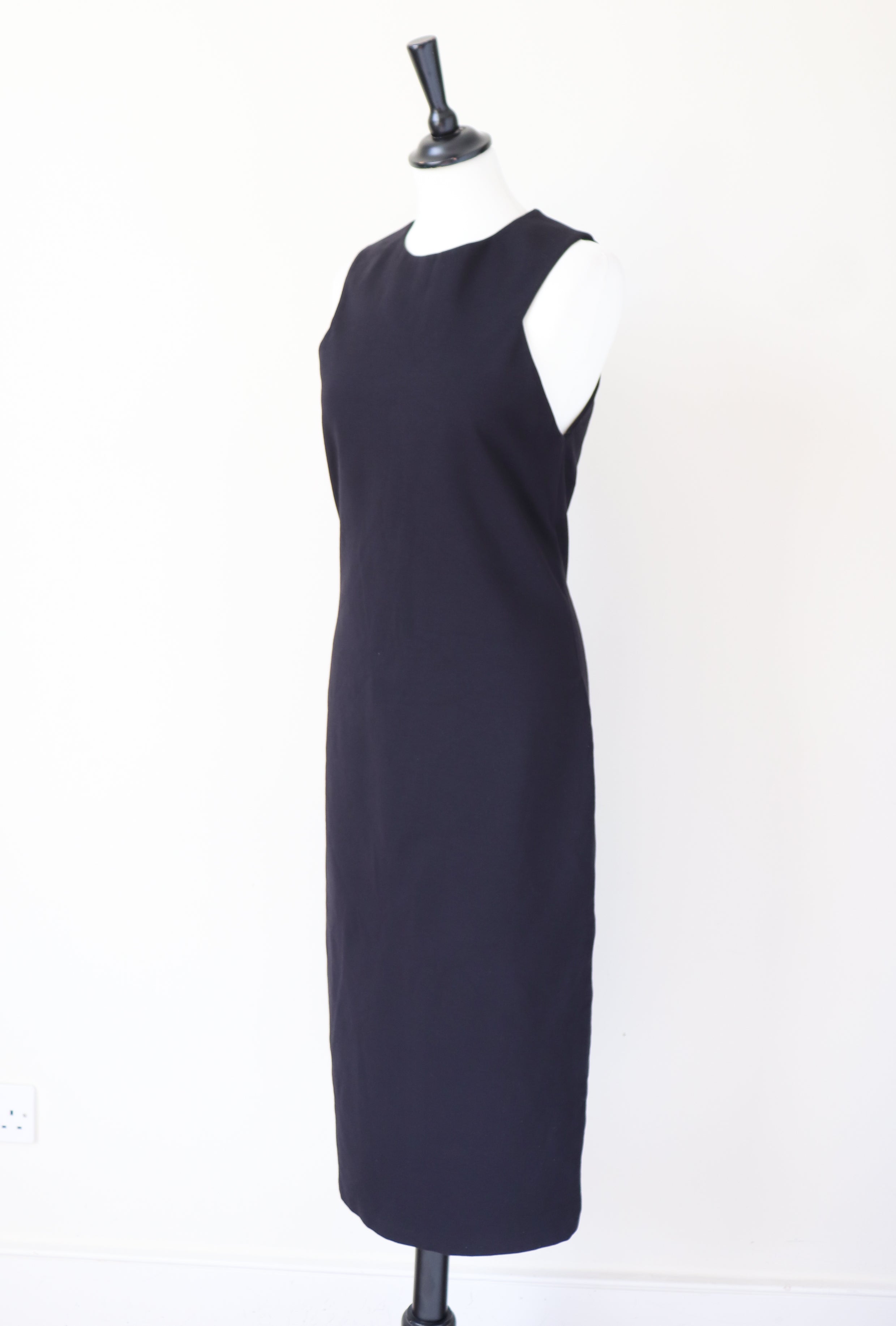 The Row Black Dress - Midi Sleeveless Sheath Body Con LBD -  Label L - Fit S / UK 10