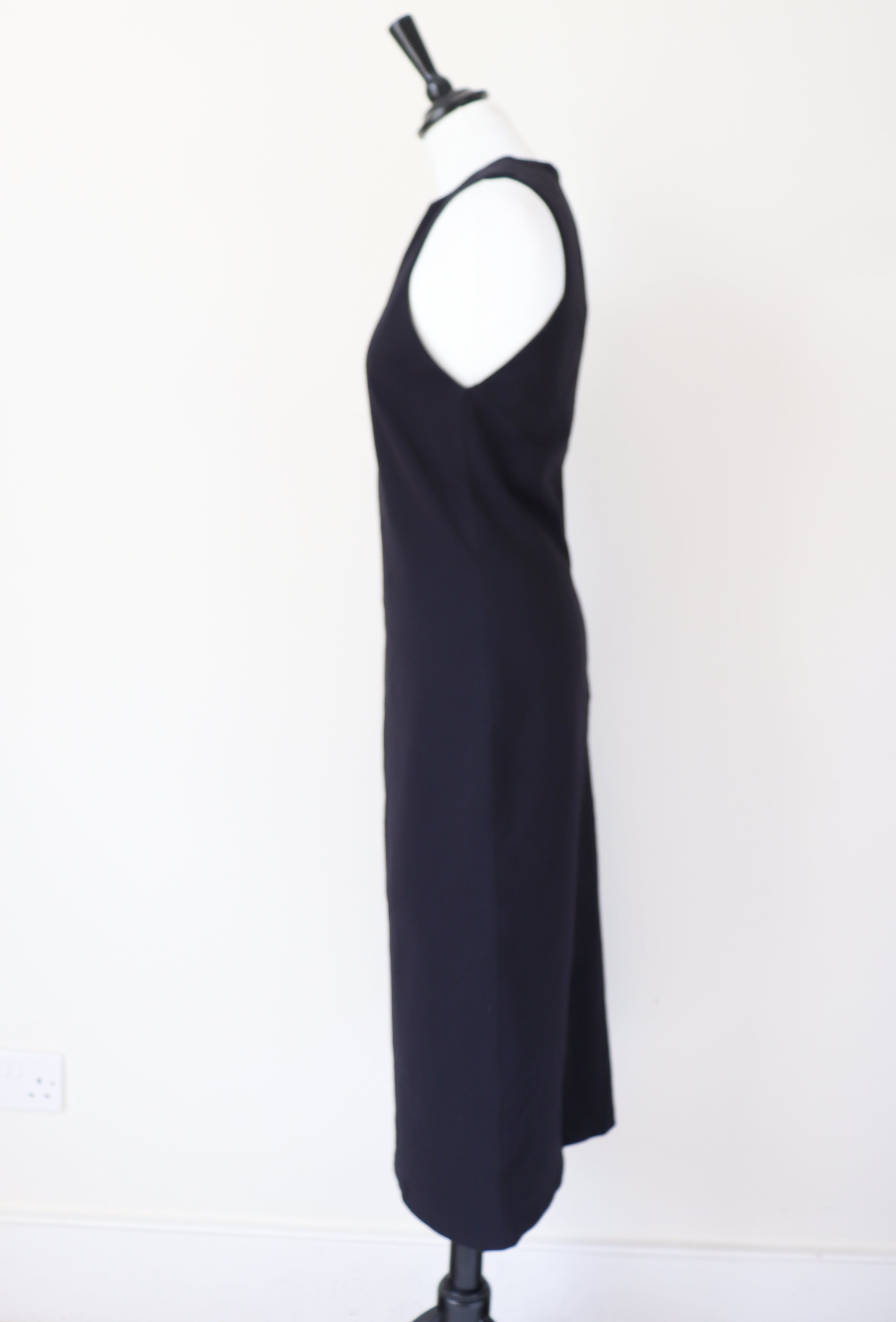 The Row Black Dress - Midi Sleeveless Sheath Body Con LBD - Label L - Fit S / UK 10