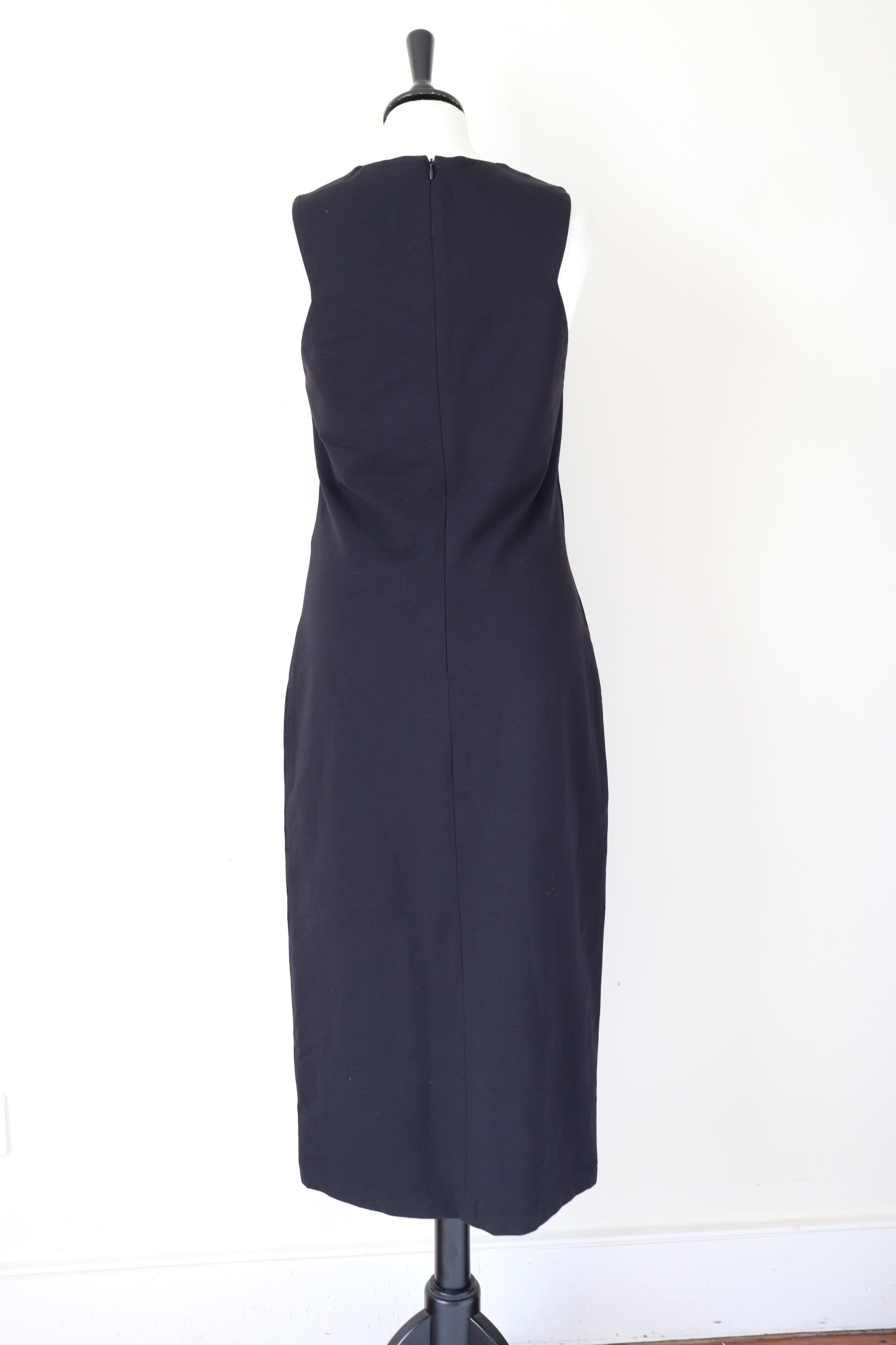 The Row Black Dress - Midi Sleeveless Sheath Body Con LBD - Label L - Fit S / UK 10