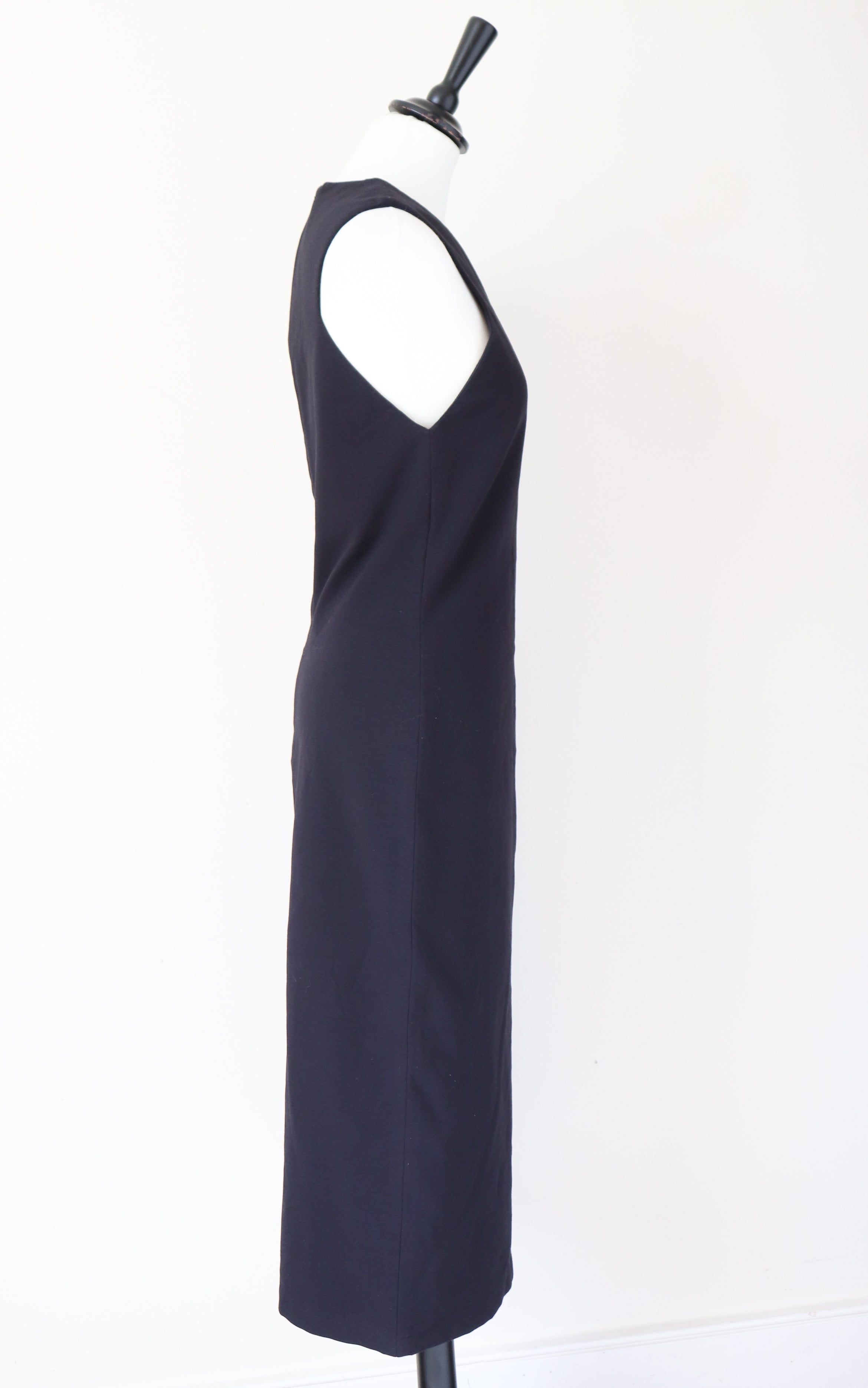The Row Black Dress - Midi Sleeveless Sheath Body Con LBD - Label L - Fit S / UK 10