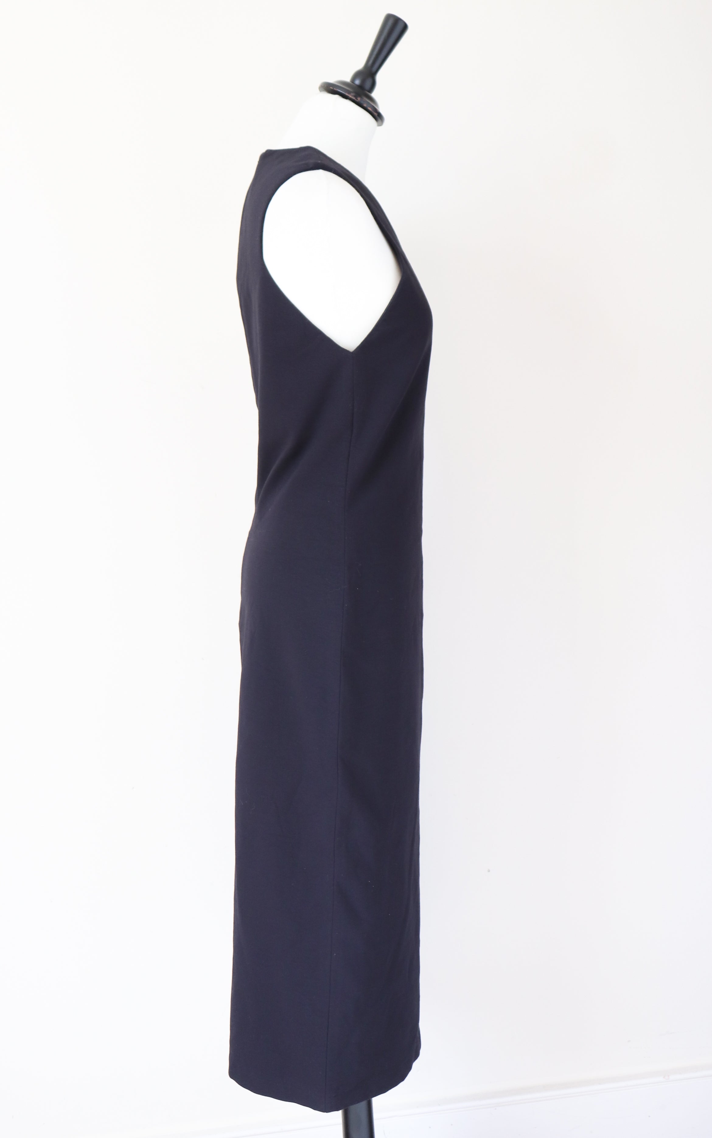 The Row Black Dress - Midi Sleeveless Sheath Body Con LBD -  Label L - Fit S / UK 10