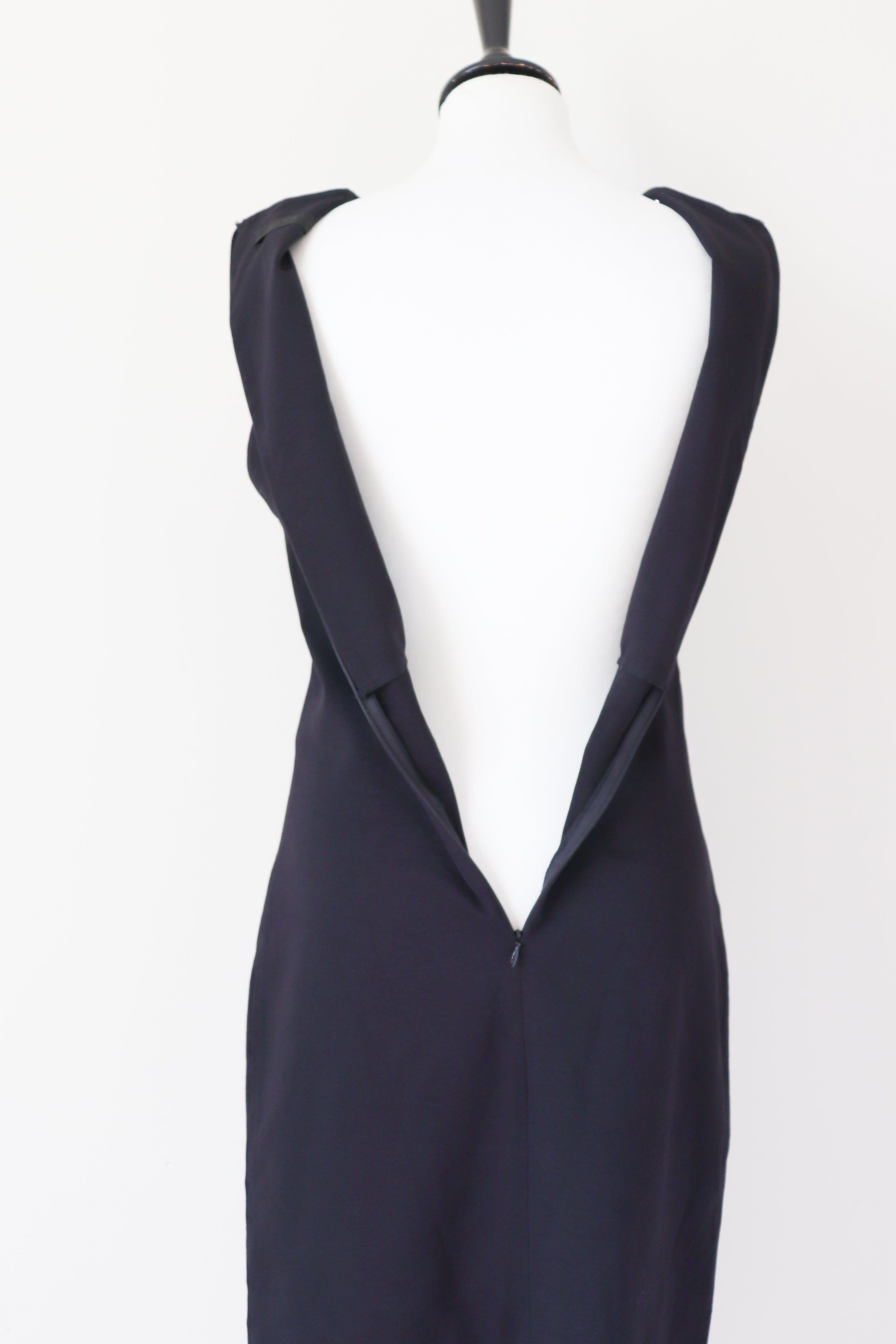 The Row Black Dress - Midi Sleeveless Sheath Body Con LBD - Label L - Fit S / UK 10