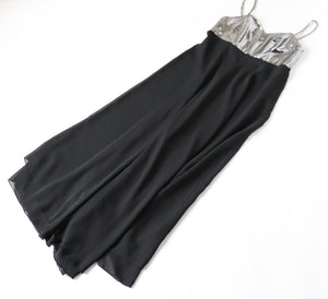 Strappy Black / Silver Evening Dress - Long / Maxi - 1980s - Empire Waist - M / UK 12