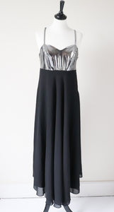 Strappy Black / Silver Evening Dress - Long / Maxi - 1980s - Empire Waist - M / UK 12