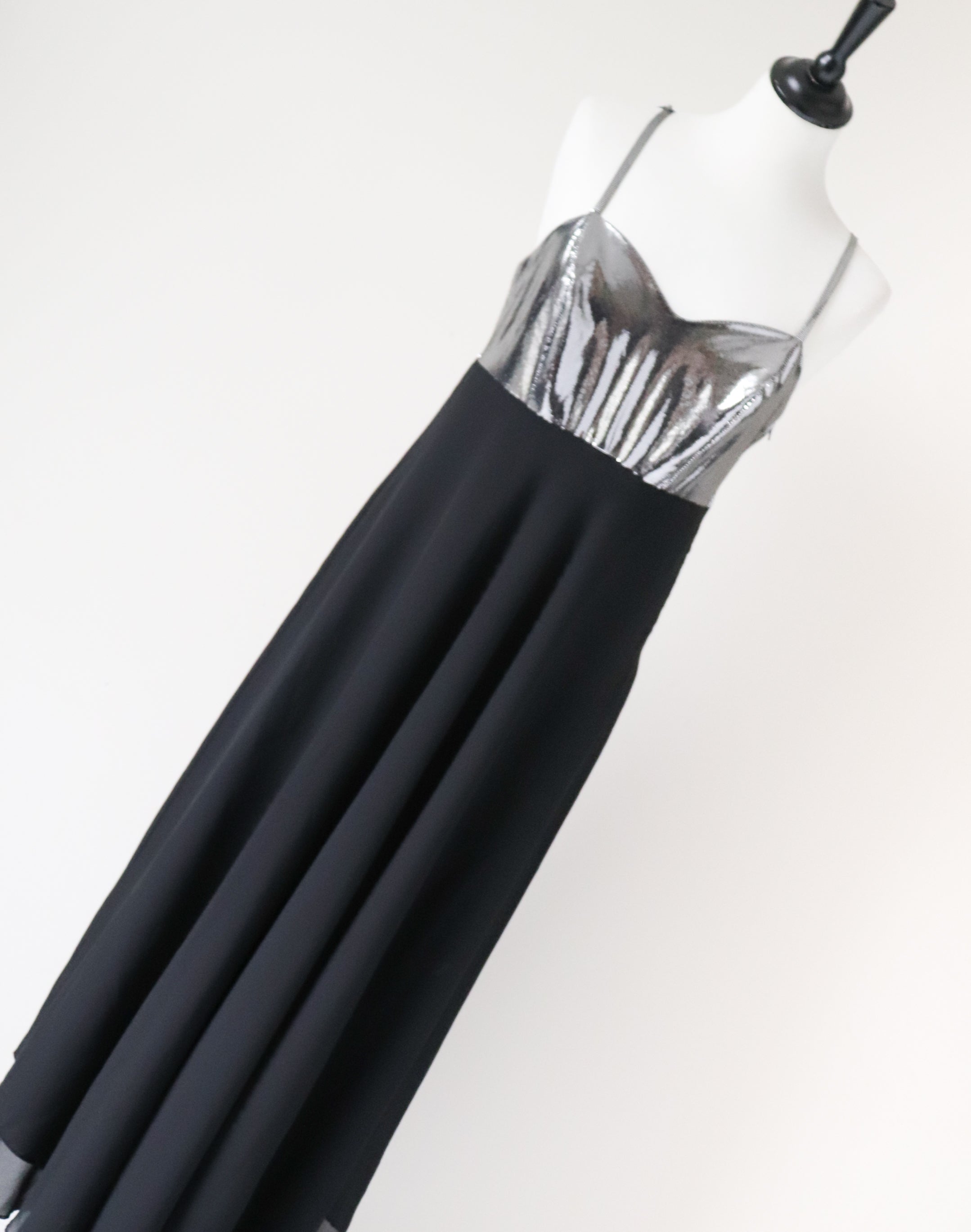Strappy Black / Silver Evening Dress - Long / Maxi - 1980s - Empire Waist - M / UK 12