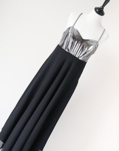 Strappy Black / Silver Evening Dress - Long / Maxi - 1980s - Empire Waist - M / UK 12