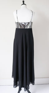 Strappy Black / Silver Evening Dress  - Long / Maxi - 1980s- Empire Waist - M / UK 12