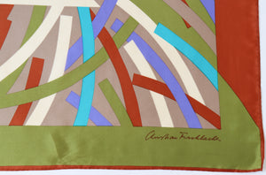 Christian Fischbacher Silk Scarf  - Graphic Art - Green / Brown / Blue  Print - Medium