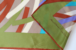 Christian Fischbacher Silk Scarf  - Graphic Art - Green / Brown / Blue  Print - Medium