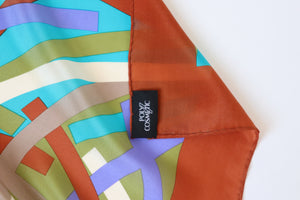 Christian Fischbacher Silk Scarf  - Graphic Art - Green / Brown / Blue  Print - Medium