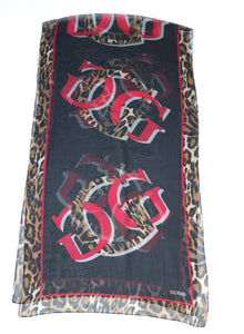 Guess Leopard Print Chiffon Silk Scarf  - Black / Brown / Red  - Long