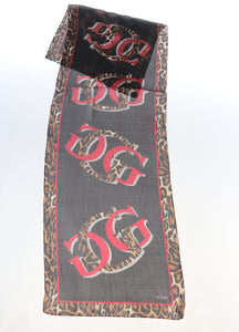 Guess Leopard Print Chiffon Silk Scarf  - Black / Brown / Red  - Long